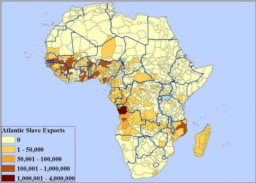 Map: Slaves taken from regions of Africa